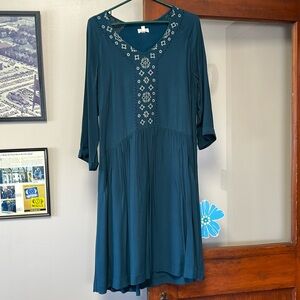 LIKE NEW Garnet Hill Teal Dress Long Sleeve